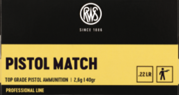 RWS 2132443 PISTOL MATCH .22lr Top Grade Pistol Ammunition 2,6g 40gr Professional Line