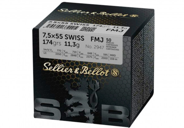 Sellier & Bellot 195852 7,5x55 Vollmantel 11,3g 174grs. Munition