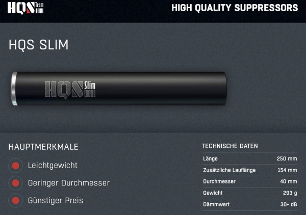 HQS Schalldämpfer SLIM Kaliber 6,5mm inklusive Adapter Over Barrel