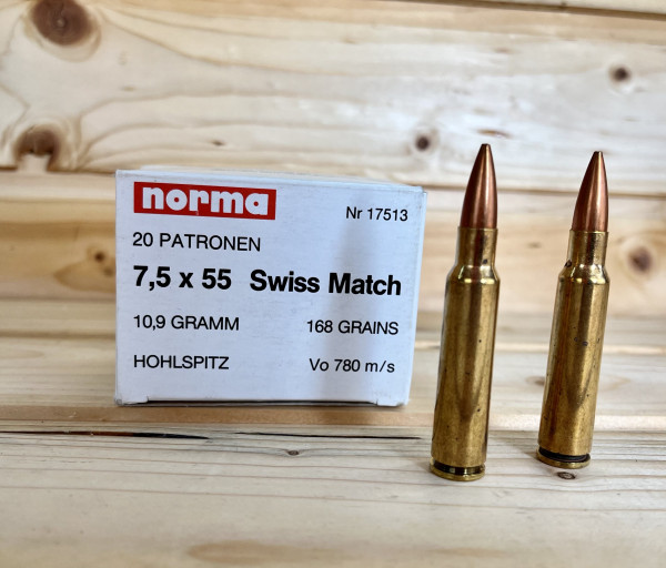 Norma 17513 7,5x55 Swiss Match 10,9 Gramm 168 Grains Hohlspitz Büchsenmunition