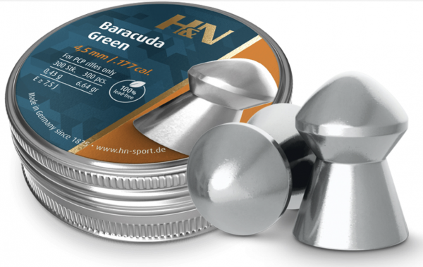 H&N Barrakuda Green 4,5mm .177cal. 0,43g 6.64gr bleifrei Luftgewehrkugeln 300Stk