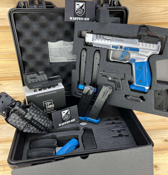 Canik SFx RIVAL-S 9x19 chrome Pistole Steel Frame/Kompensator/Ersatzmagazine/Blue Set