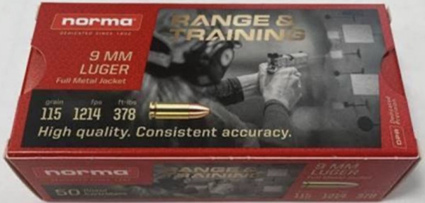 Norma 9mm Luger VM 7,45g 115grs. Pistolenmunition Sport Vollmantel 2422369