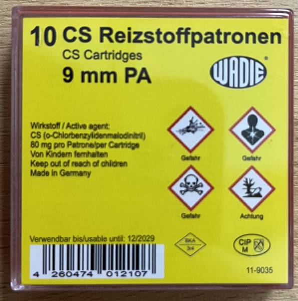 WADIE 11-9035 CS Reizstoffpatronen 9mm P.A. CS für Schreckschusswaffen Pyro