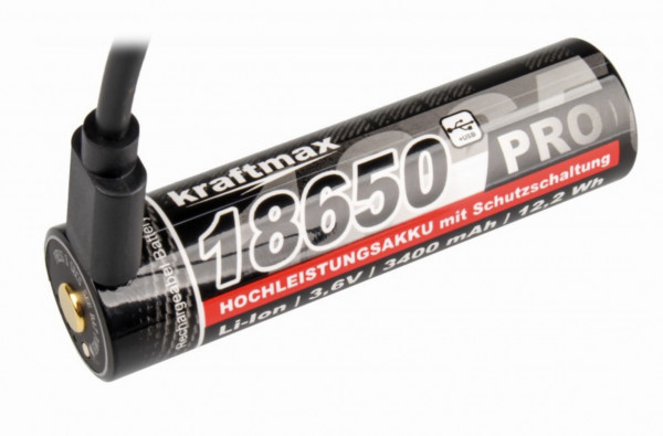 Kraftmax Pro Li-Ion Akku Typ 18650 3,6V/ 3400mAh mit USB-C Ladebuchse 488